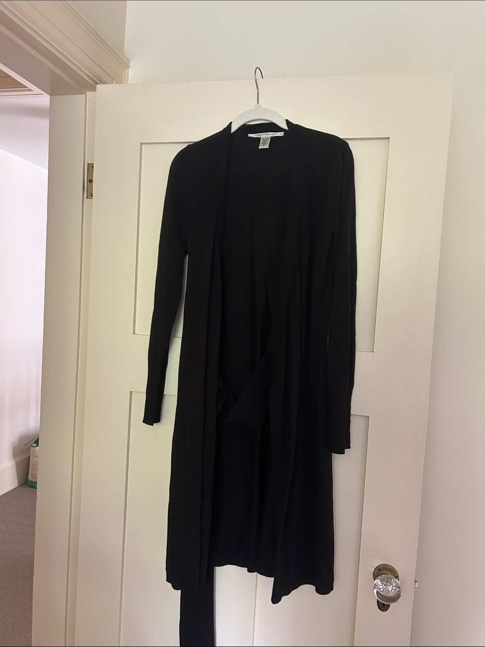Diane Von Furstenberg Black Longline Open-Front Dress Cardigan